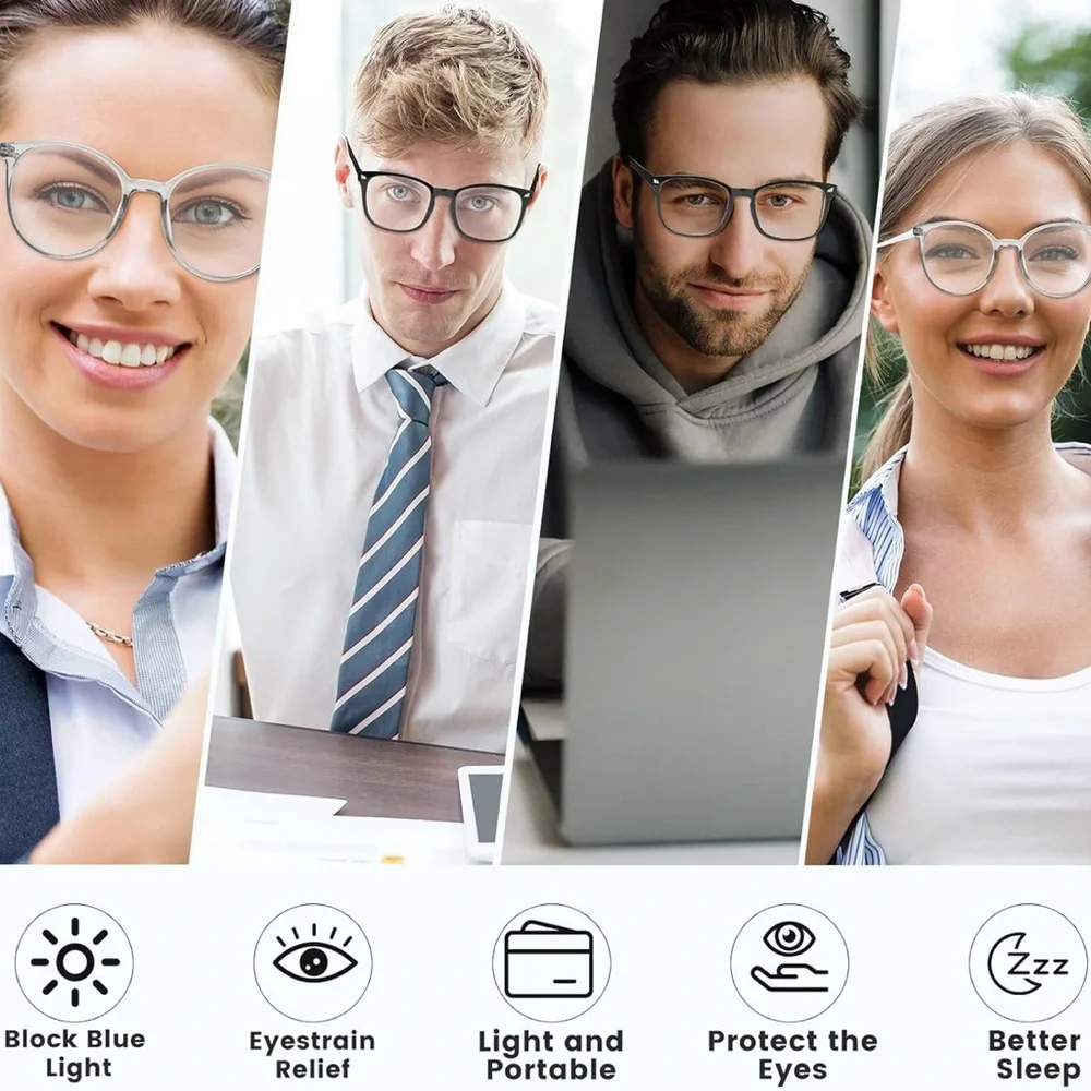 2 Pack Blue Light Blocking Glasses,Computer Gaming Fashion Square Eyeglasses